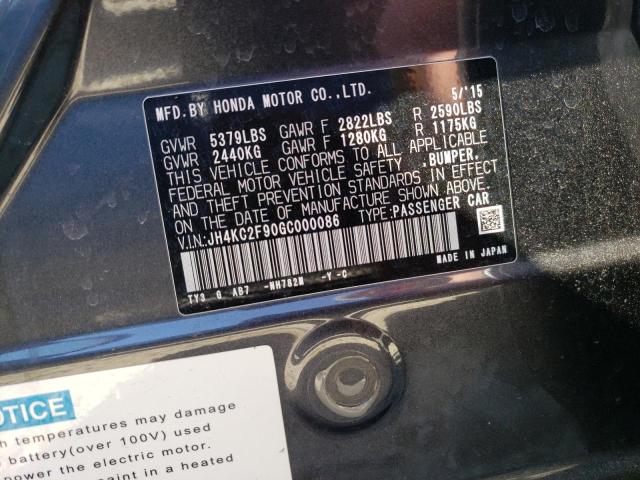 JH4KC2F90GC000086 - 2016 ACURA RLX SPORT HYBRID ADVANCE CHARCOAL photo 12