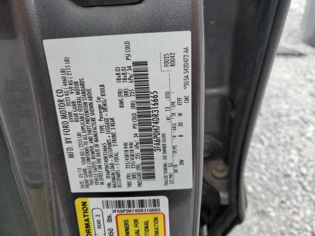 3FA6P0H74DR316665 - 2013 FORD FUSION SE GRAY photo 12