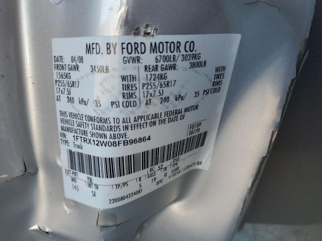 1FTRX12W08FB96864 - 2008 FORD F150 SILVER photo 13