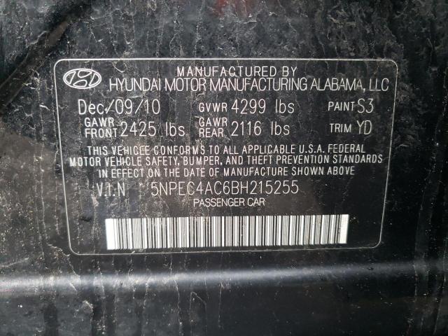 5NPEC4AC6BH215255 - 2011 HYUNDAI SONATA SE BLACK photo 12