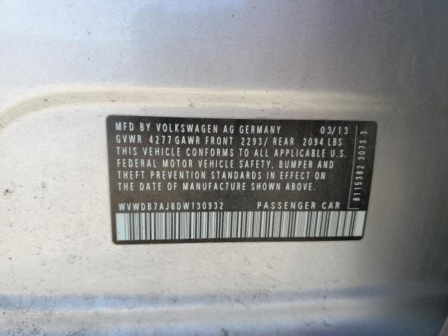 WVWDB7AJ8DW130932 - 2013 VOLKSWAGEN GOLF SILVER photo 12