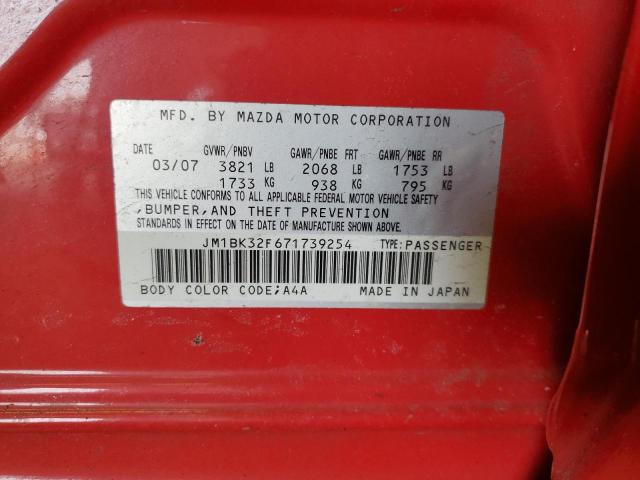 JM1BK32F671739254 - 2007 MAZDA 3 I RED photo 12