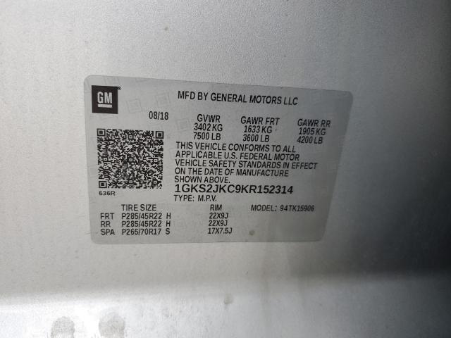 1GKS2JKC9KR152314 - 2019 GMC YUKON XL K1500 SLT SILVER photo 14