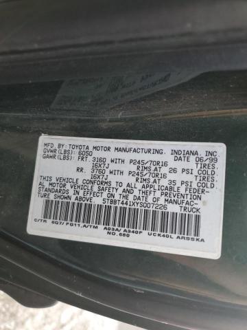 5TBBT441XYS007226 - 2000 TOYOTA TUNDRA ACCESS CAB მწვანე ფოტო 12