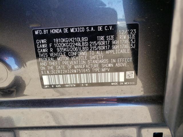 3CZRZ2H32RM751645 - 2024 HONDA HR-V LX GRAY photo 13