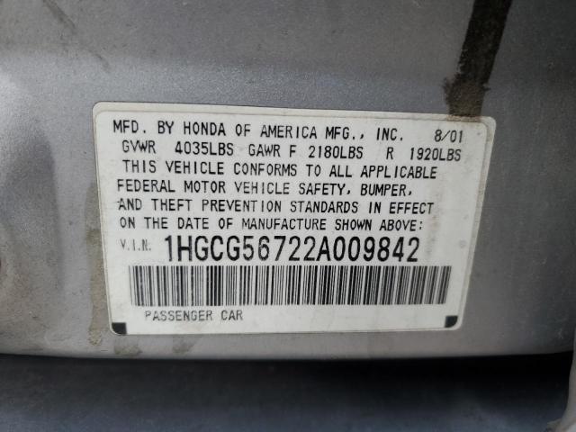 1HGCG56722A009842 - 2002 HONDA ACCORD SE SILVER photo 12