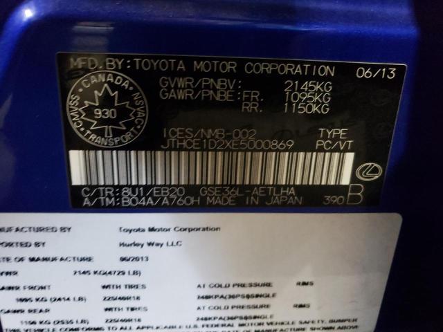 JTHCE1D2XE5000869 - 2014 LEXUS IS 350 BLUE photo 12