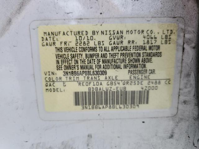 3N1BB6AP8BL630309 - 2011 NISSAN SENTRA SE-R WHITE photo 13