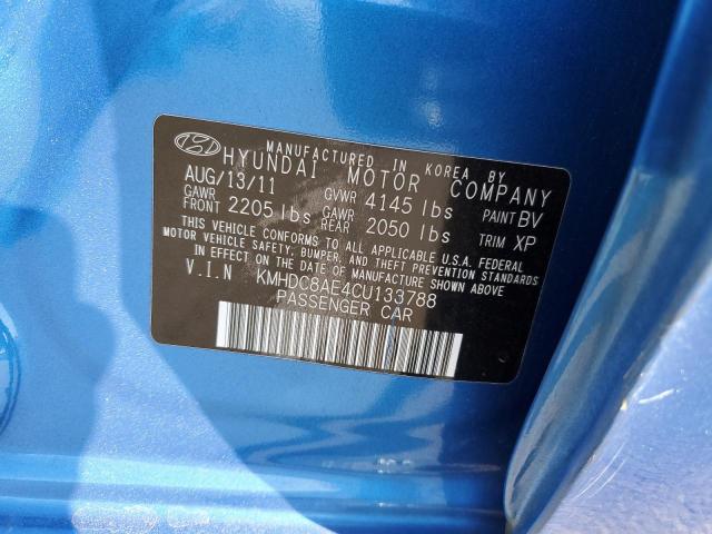 KMHDC8AE4CU133788 - 2012 HYUNDAI ELANTRA TO GLS BLUE photo 12