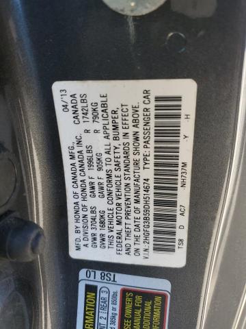 2HGFG3B59DH514674 - 2013 HONDA CIVIC LX GRAY photo 12