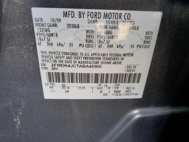 2FMDK4JC7ABA45900 - 2010 FORD EDGE SEL GRAY photo 10