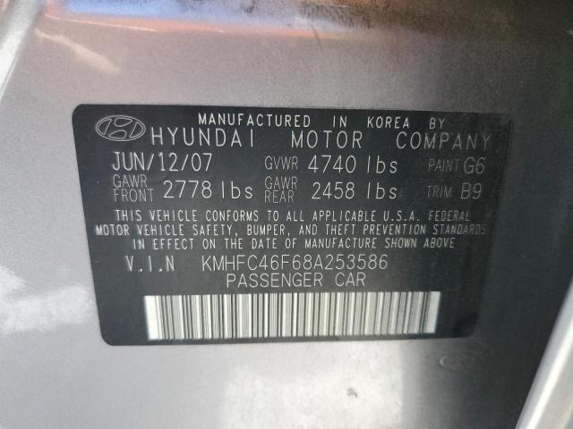 KMHFC46F68A253586 - 2008 HYUNDAI AZERA SE SILVER photo 12