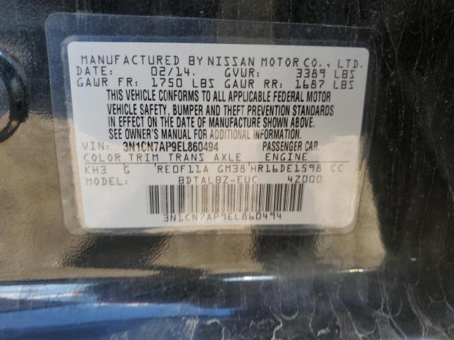 3N1CN7AP9EL860494 - 2014 NISSAN VERSA S BLACK photo 12