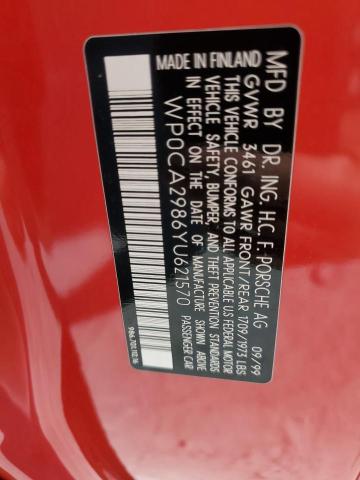 WP0CA2986YU621570 - 2000 PORSCHE BOXSTER RED photo 12