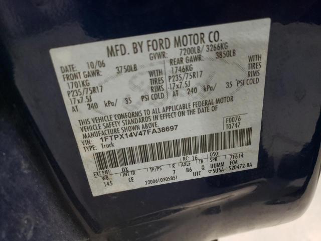 1FTPX14V47FA38697 - 2007 FORD F150 BLUE photo 12