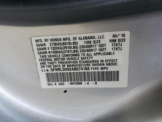 5FNRL3H92AB074168 - 2010 HONDA ODYSSEY TOURING SILVER photo 13