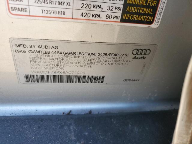 WAUMF78PX6A071409 - 2006 AUDI A3 2.0 SPORT SILVER photo 12