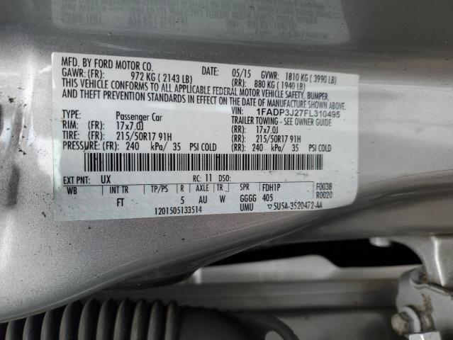 1FADP3J27FL310495 - 2015 FORD FOCUS TITANIUM SILVER photo 12