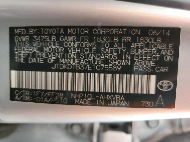 JTDKDTB37E1075589 - 2014 TOYOTA PRIUS C SILVER photo 12