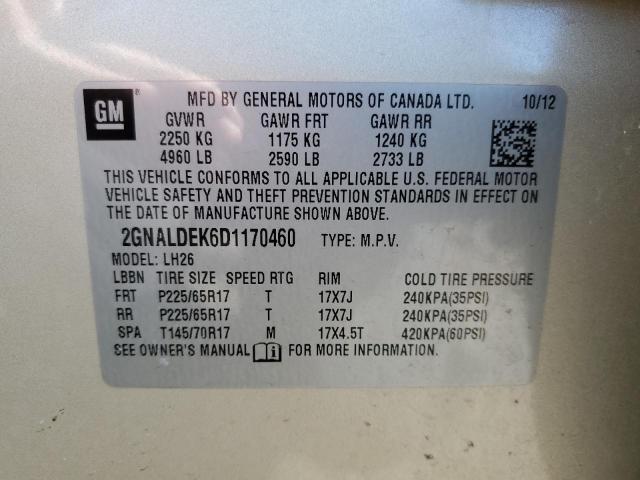 2GNALDEK6D1170460 - 2013 CHEVROLET EQUINOX LT CREAM photo 13