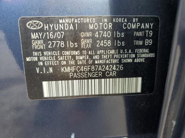 KMHFC46F87A242426 - 2007 HYUNDAI AZERA SE BLUE photo 12