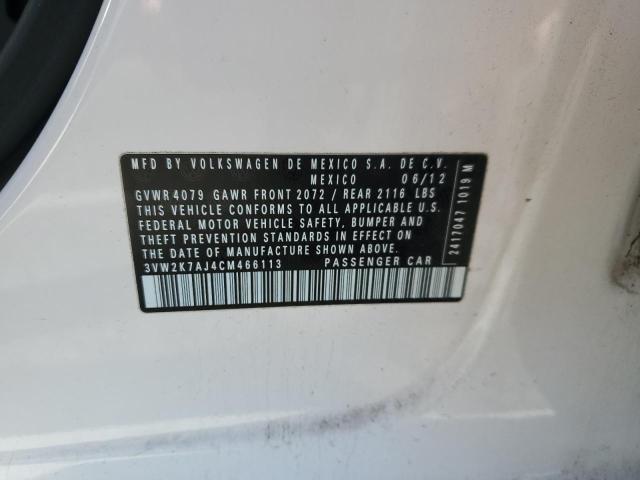 3VW2K7AJ4CM466113 - 2012 VOLKSWAGEN JETTA BASE 白色 照片 12
