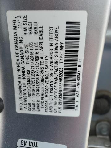 2HKRM4H33EH632003 - 2014 HONDA CR-V LX SILVER photo 12