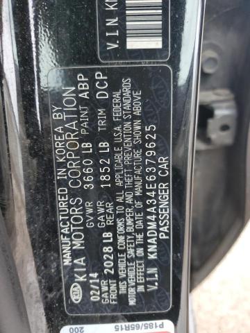 KNADM4A34E6379625 - 2014 KIA RIO LX BLACK photo 12