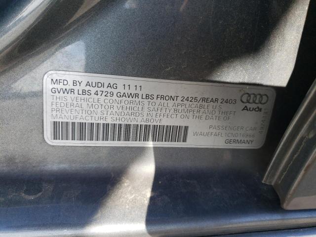 WAUEFAFL1CN016966 - 2012 AUDI A4 PREMIUM PLUS GRAY photo 12