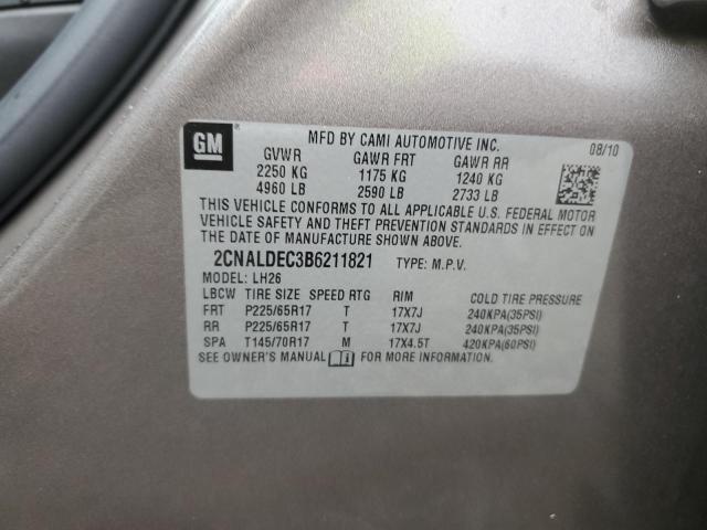 2CNALDEC3B6211821 - 2011 CHEVROLET EQUINOX LT CHARCOAL photo 12