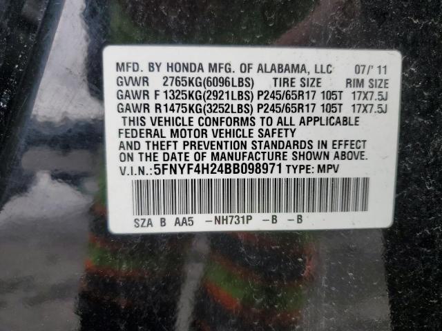 5FNYF4H24BB098971 - 2011 HONDA PILOT LX BLACK photo 13