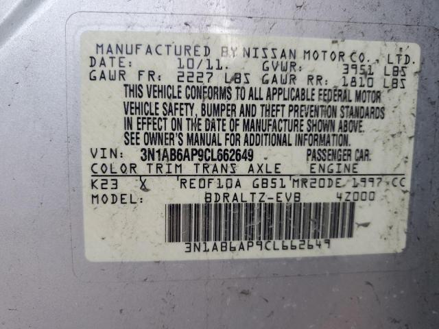 3N1AB6AP9CL662649 - 2012 NISSAN SENTRA 2.0 SILVER photo 12