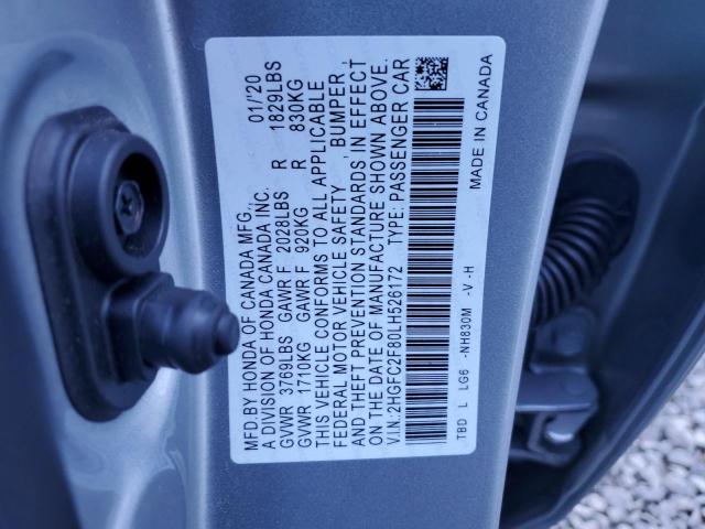 2HGFC2F80LH526172 - 2020 HONDA CIVIC SPORT SILVER photo 12