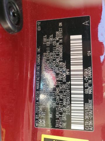 2T2ZK1BA9CC081258 - 2012 LEXUS RX 350 RED photo 14