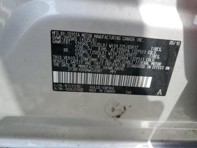 2T3BF4DV9AW056987 - 2010 TOYOTA RAV4 SILVER photo 13