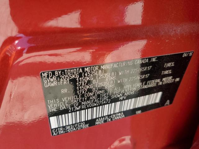 2T3WFREV0GW275472 - 2016 TOYOTA RAV4 XLE RED photo 13