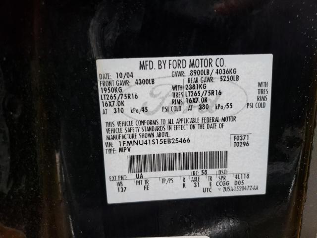 1FMNU41S15EB25466 - 2005 FORD EXCURSION XLT BLACK photo 12