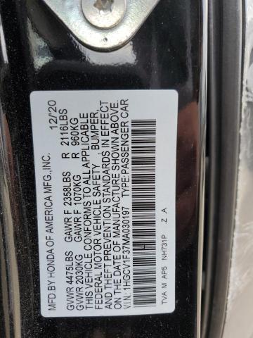 1HGCV1F37MA030197 - 2021 HONDA ACCORD SPORT BLACK photo 12