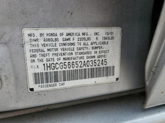 1HGCG56652A035245 - 2002 HONDA ACCORD EX SILVER photo 12