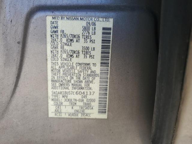 5N1AR18U57C604137 - 2007 NISSAN PATHFINDER LE ყავისფერი ფოტო 13