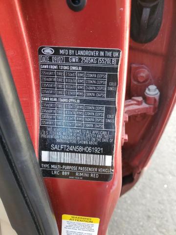 SALFT24N58H061921 - 2008 LAND ROVER LR2 HSE TECHNOLOGY RED photo 13