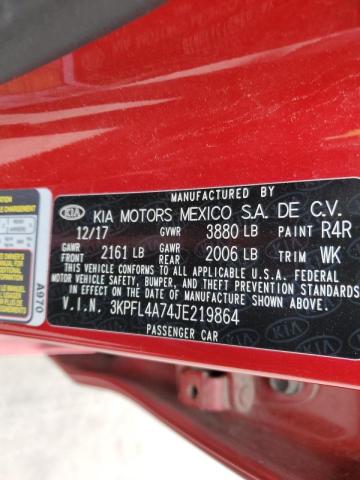 3KPFL4A74JE219864 - 2018 KIA FORTE LX RED photo 13