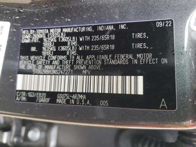 5TDGZRBH3NS247271 - 2022 TOYOTA HIGHLANDER XLE 灰色 照片 14