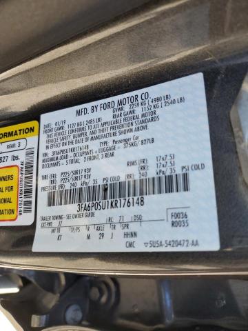 3FA6P0SU1KR176148 - 2019 FORD FUSION TITANIUM GRAY photo 12