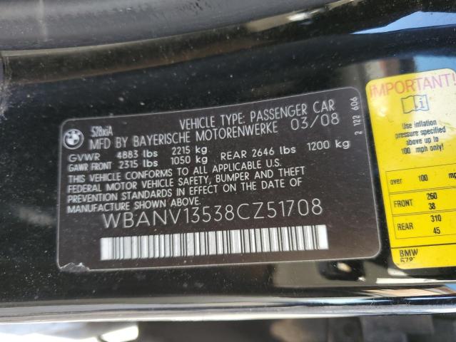 WBANV13538CZ51708 - 2008 BMW 528 XI BLACK photo 12