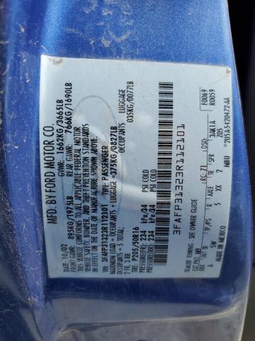 3FAFP31323R112101 - 2003 FORD FOCUS ZX3 BLUE photo 12