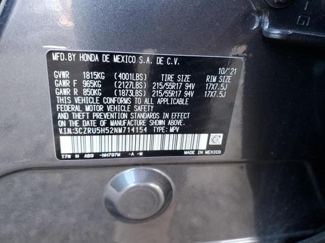 3CZRU5H52NM714154 - 2022 HONDA HR-V EX GRAY photo 13