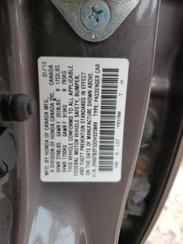 2HGFB2F53DH525849 - 2013 HONDA CIVIC LX BROWN photo 12