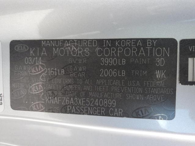 KNAFZ6A3XE5240899 - 2014 KIA FORTE SX SILVER photo 12