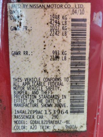 1N4AL2EP9AC153964 - 2010 NISSAN ALTIMA S RED photo 12